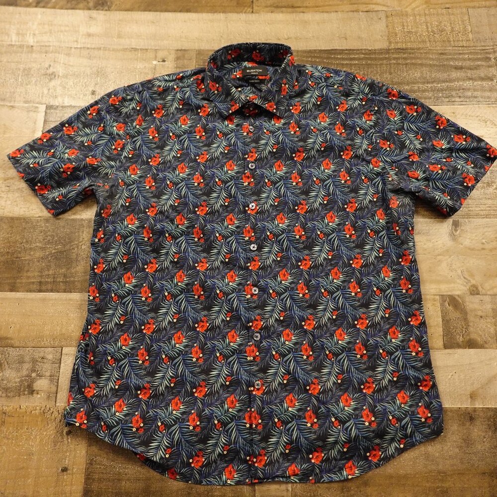 BUGATCHI Orson‎ Short Sleeve Shirt men's XXL Floral Print Comfort Stretch